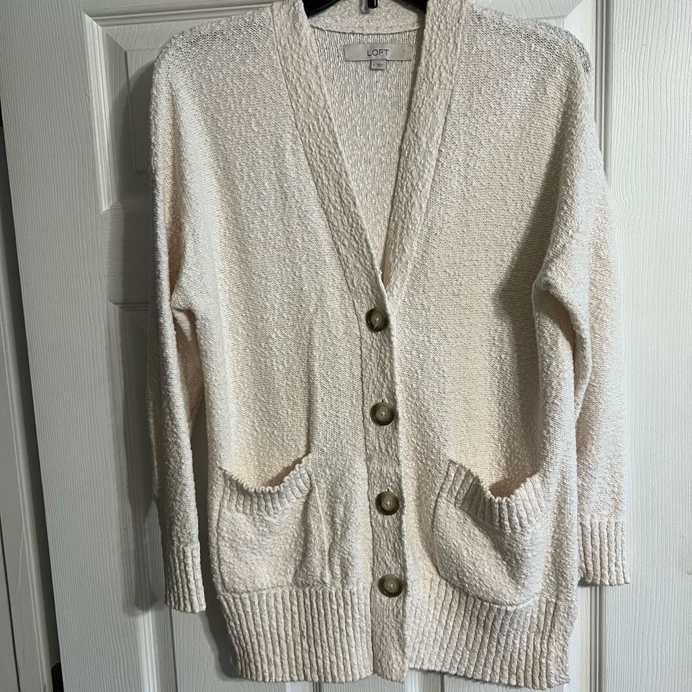 LOFT Women's Cream Cardigan Sweater